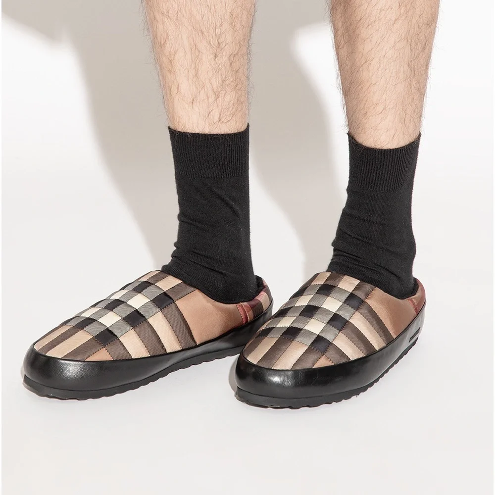 New Authentic BURBERRY SLIPPERS AND CLOGS MEN FABRIC BROWN BIRCH
